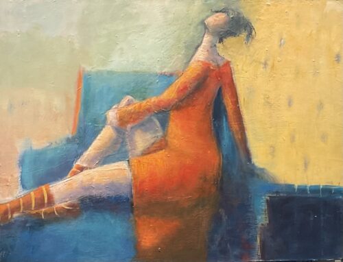 woman relaxing painting