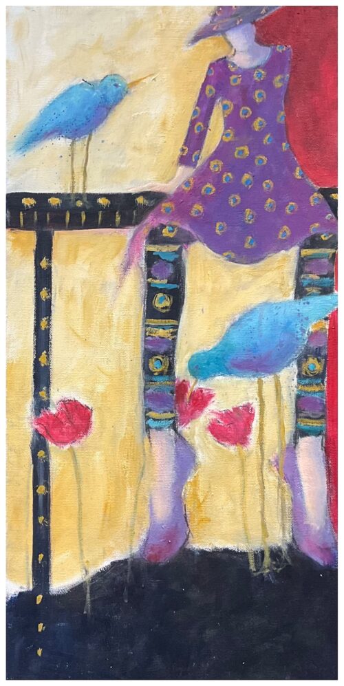 Woman with birds painting